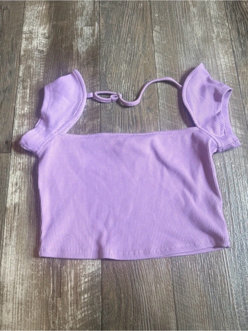 Lilac Ribbed Square-Neck Crop Top with Flutter Straps